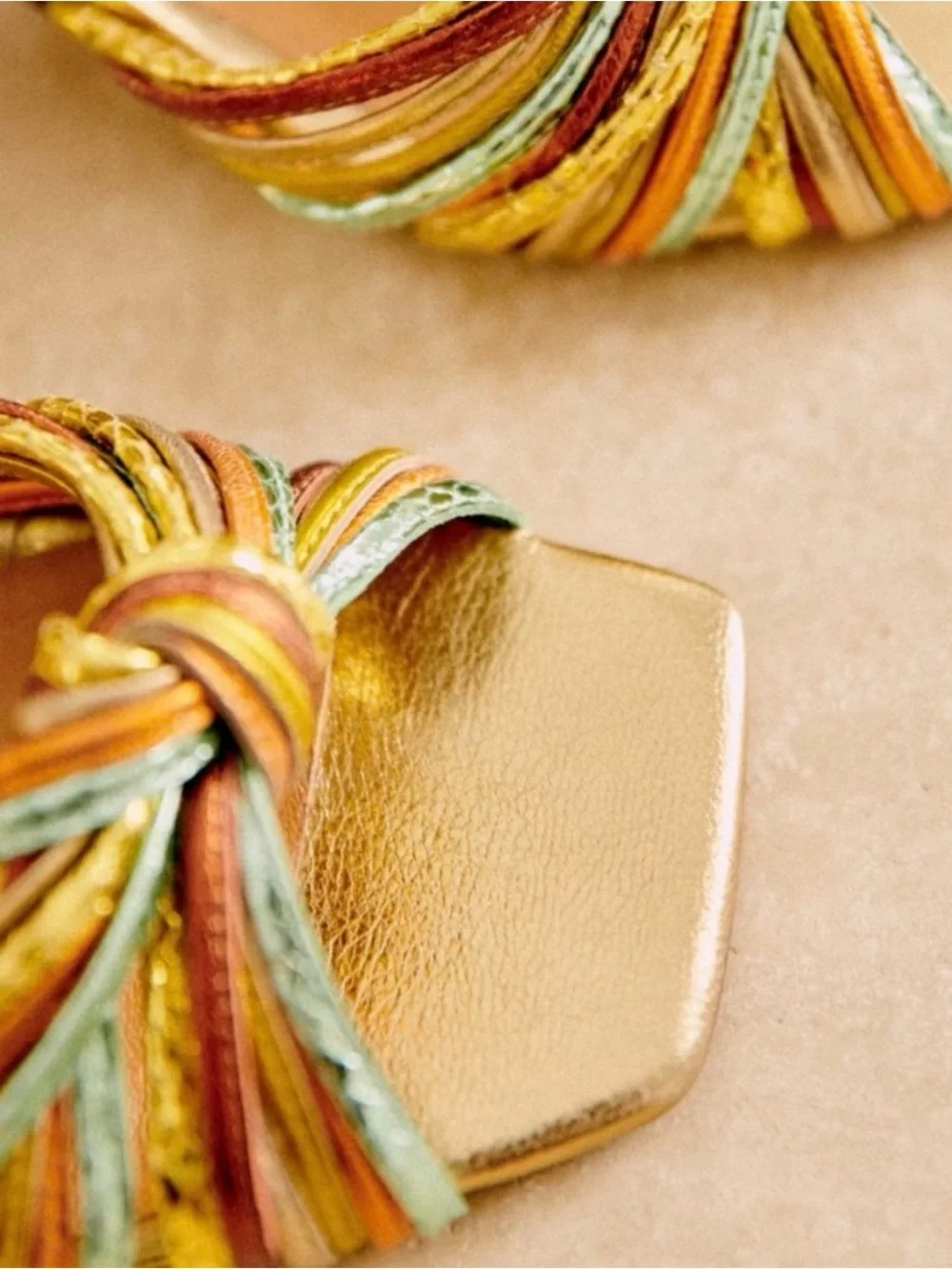 Sézane Metallic Gold Multi-Color Strappy Knot Block Heel Sandals